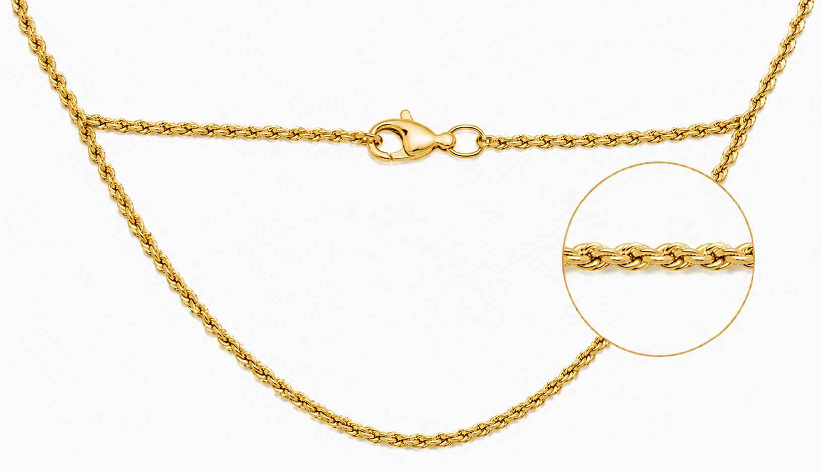 Kordelkette 585 Gelbgold 2,1 mm AVELIO Detail Kordelmuster Karabinerverschluss