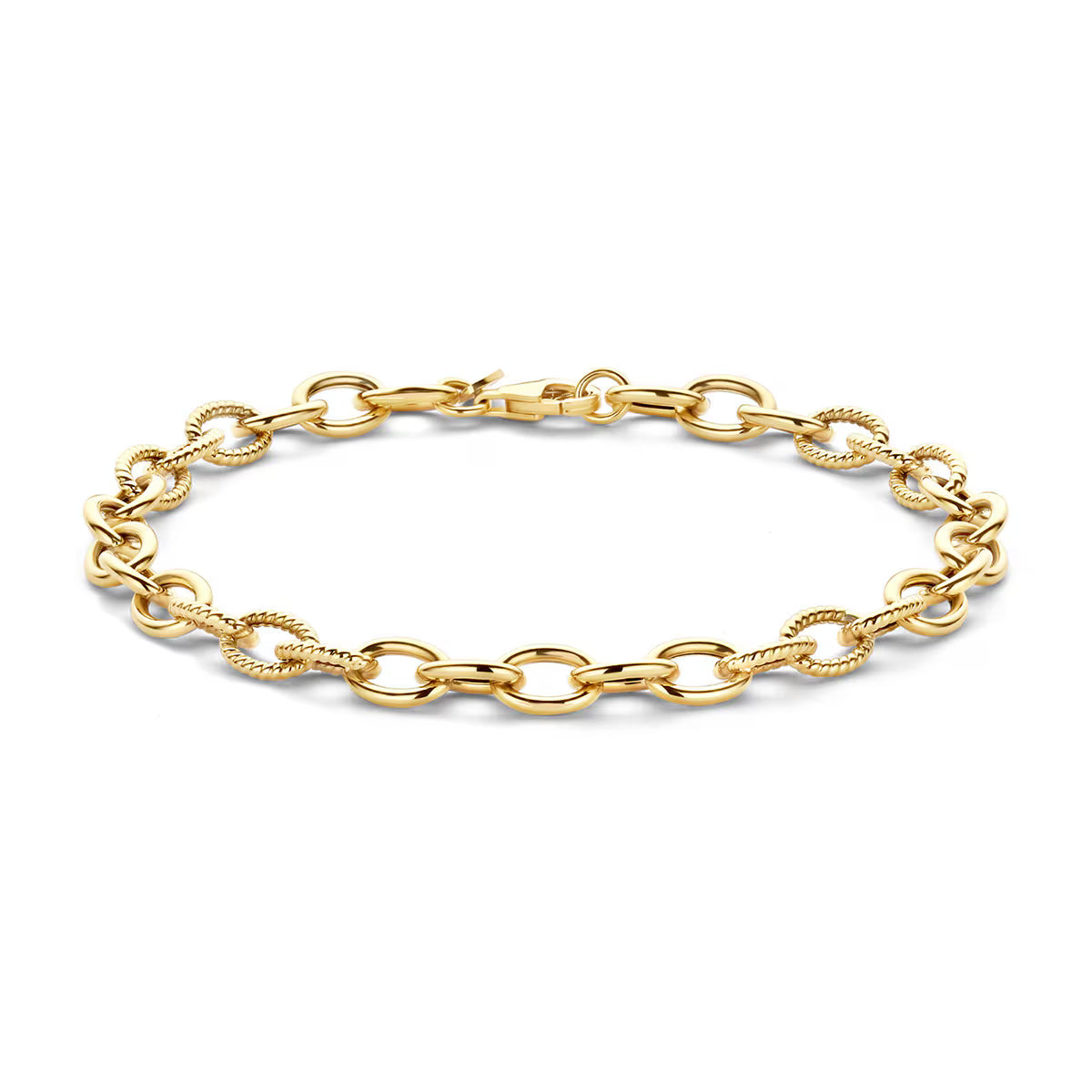 Armband „Elaris“ aus 585er Gelbgold mit Jasseron-Gliedern und Karabinerverschluss, 18,5 cm Länge
