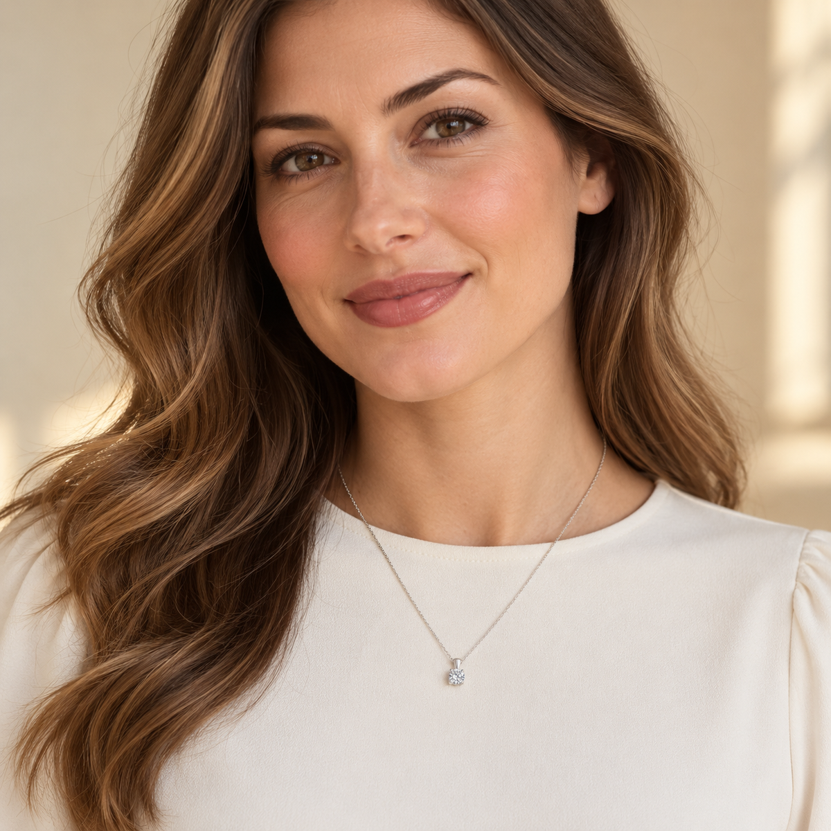 GIORO Collier Enise mit 0,40 ct Naturbrillant W/SI in 4-Krappen-Fassung – 585er Weißgold oder Gelbgold