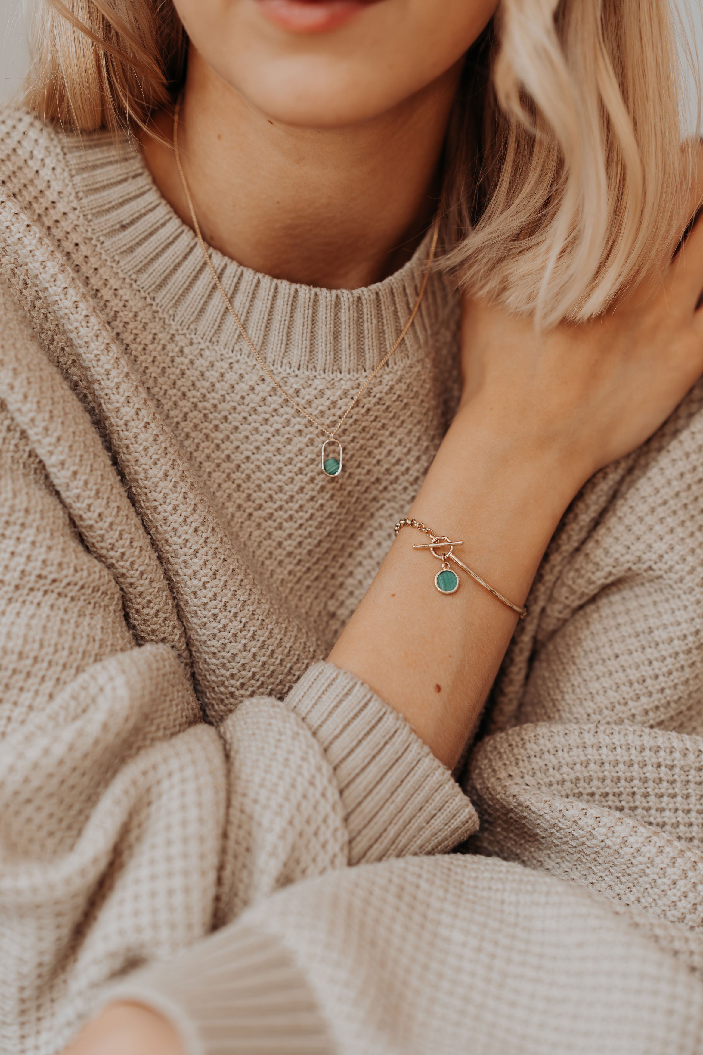 GIORO Maja 585 gold bracelet with hand-set malachite