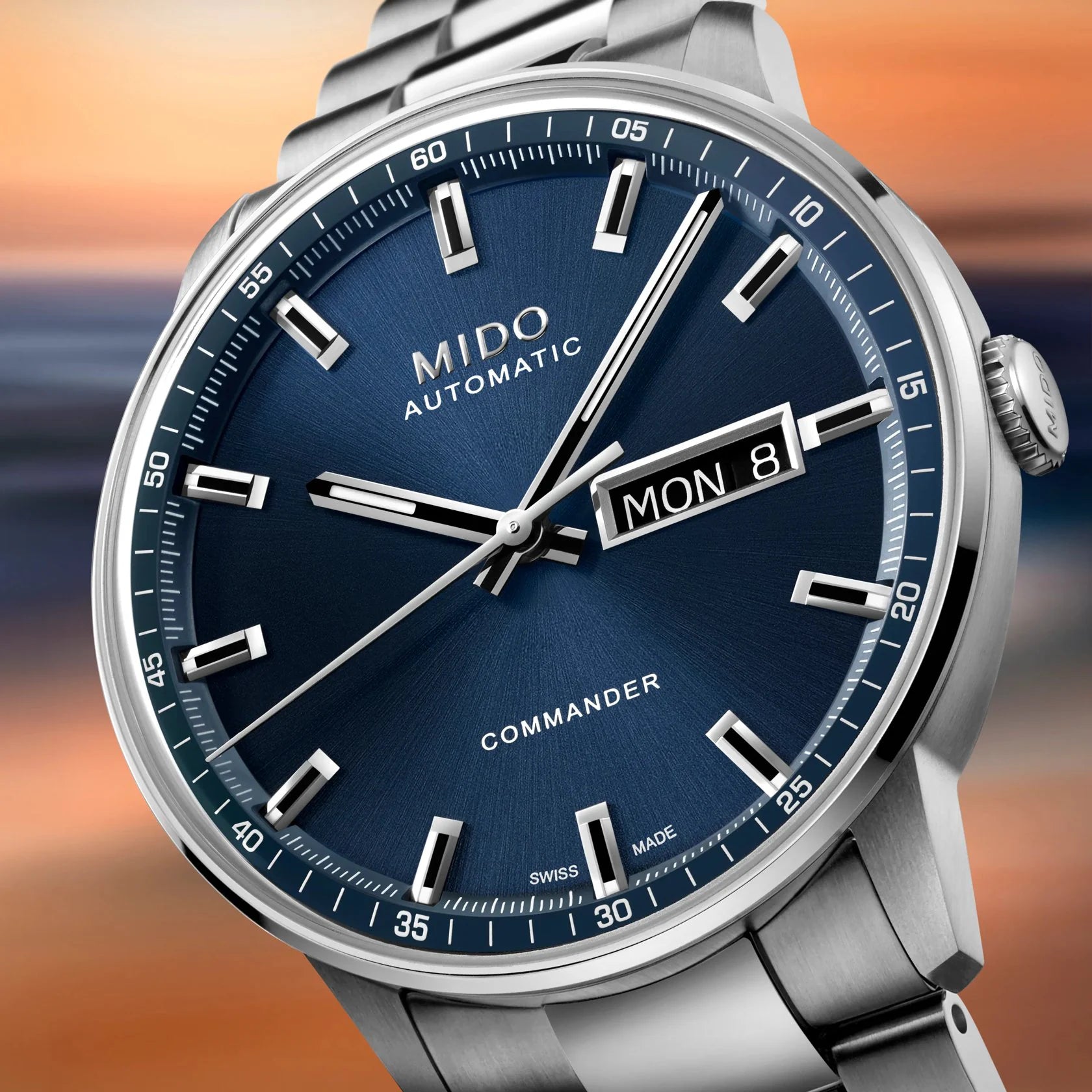 Mido Commander Datoday Blau Edelstahl – Ref. M0214301104100