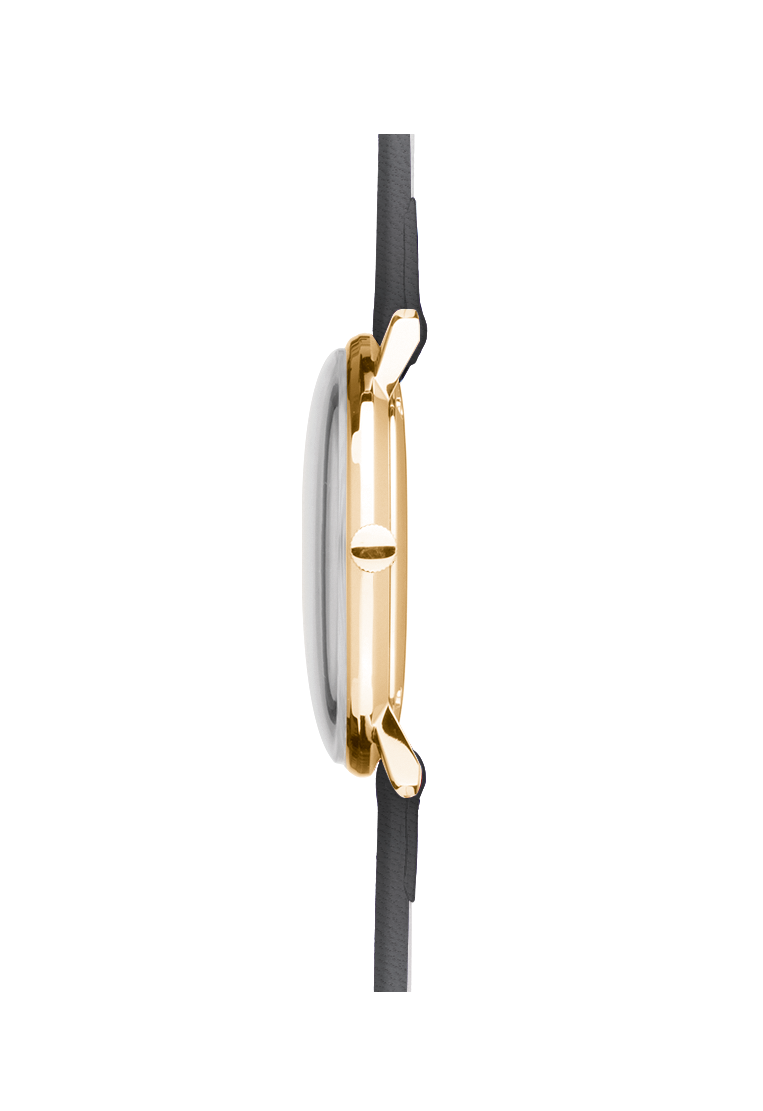 Seitenansicht der Junghans max bill Damen 32,7 mm mit sandgoldfarbenem PVD Gehäuse