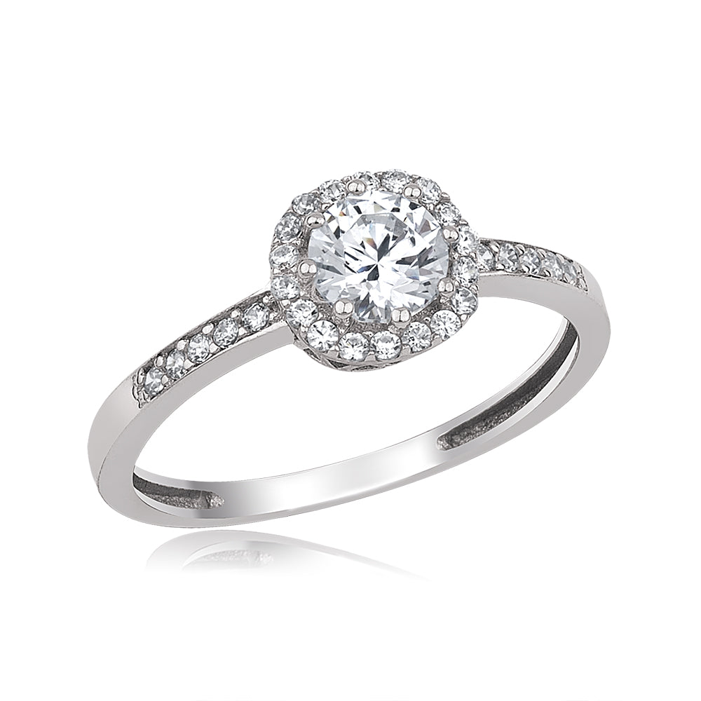 GIORO Bella engagement ring in 585 white gold with hand-set crystals