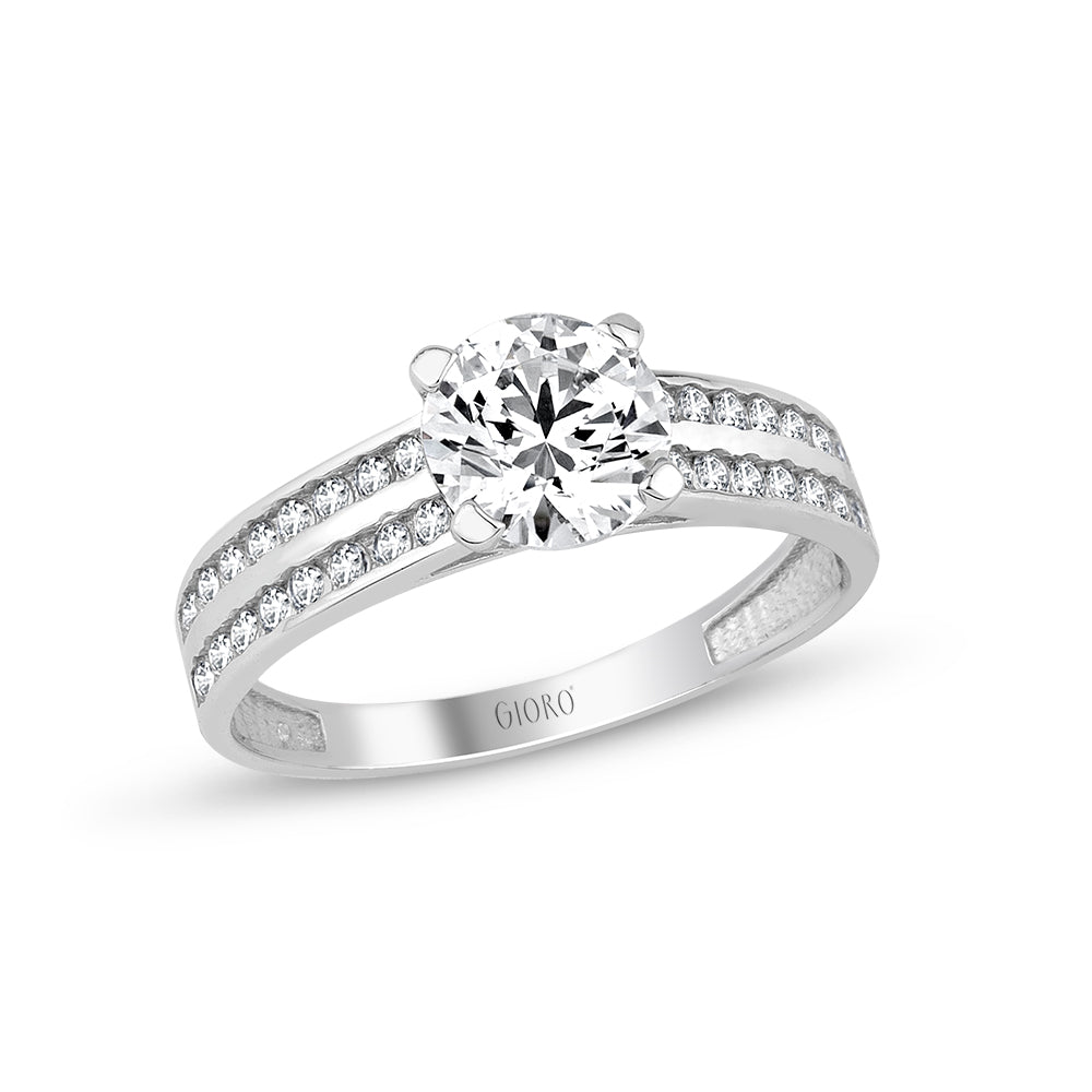 Engagement ring Lara in 585 white gold with hand-set crystals