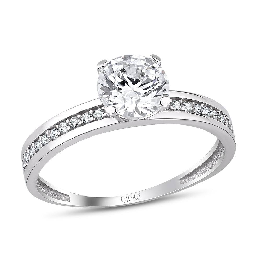 GIORO engagement ring Arianna in 585 white gold with hand-set crystals