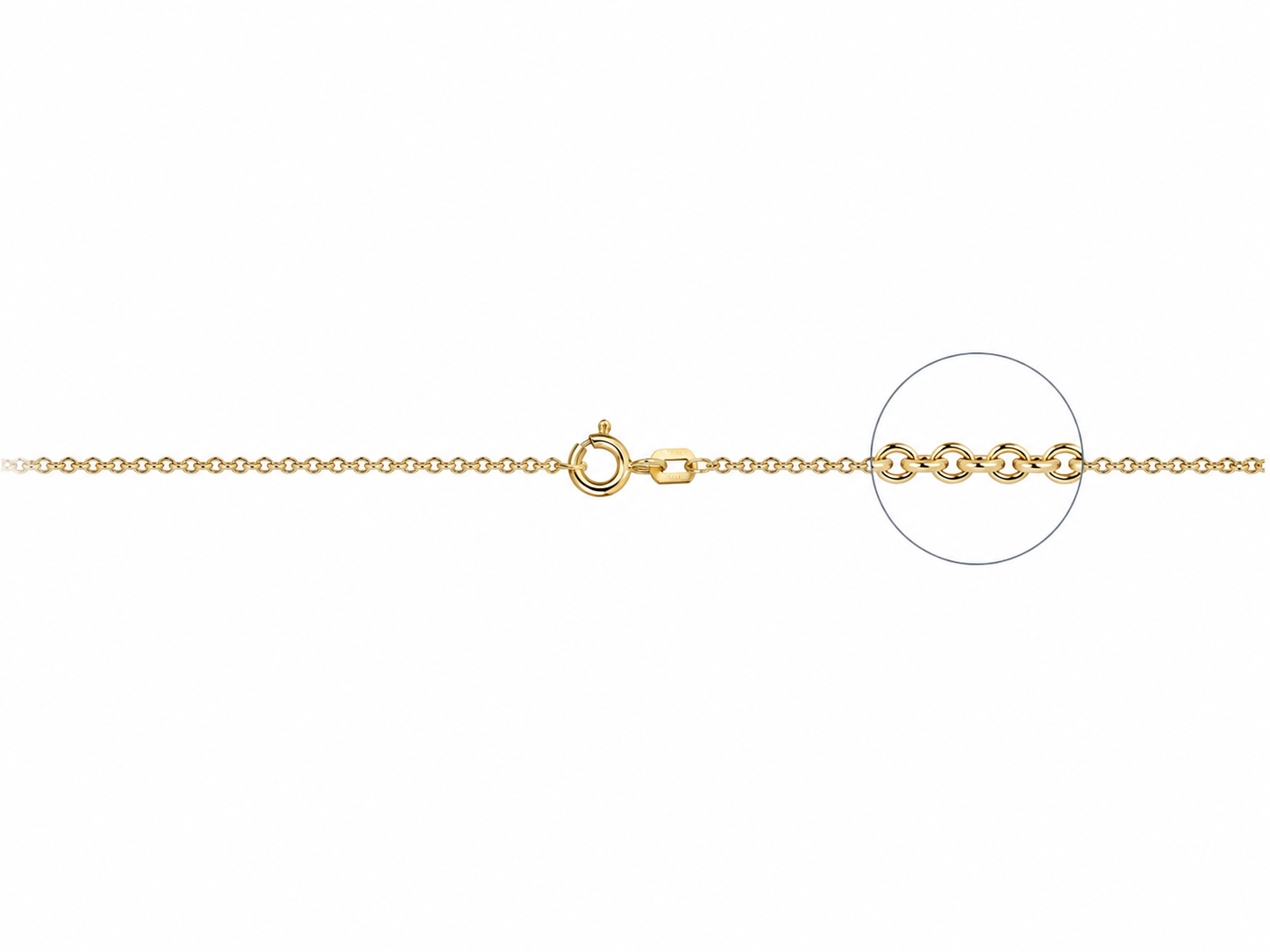 Ankerkette MELIA 585 Gelbgold 1,1 mm Detail mit Federringverschluss und runden Gliedern