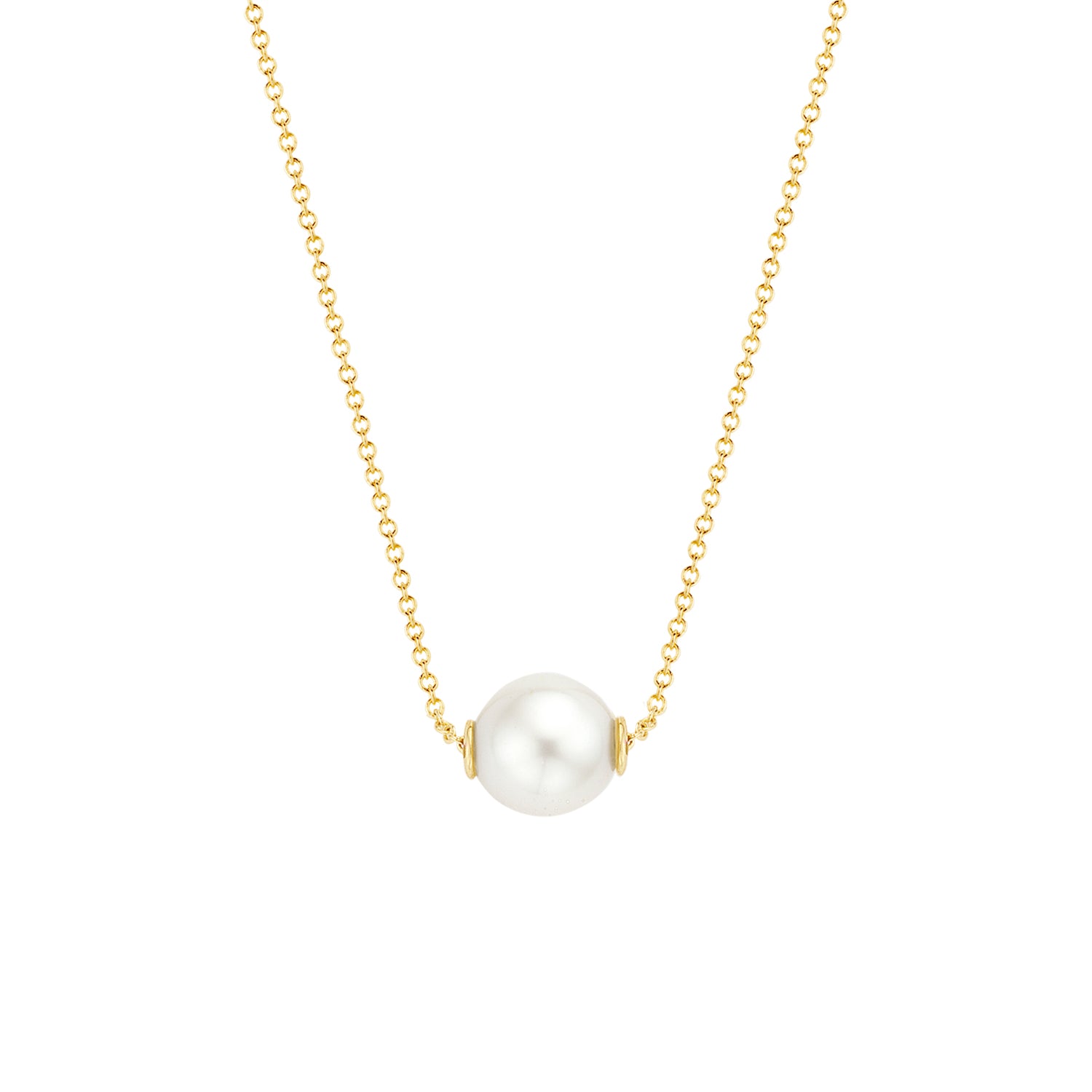 Collier aus 585er Gelbgold mit weißem Perlenanhänger, Modell Amelina von GIORO, Ankerkette 42 cm, Perle Ø 6 mm