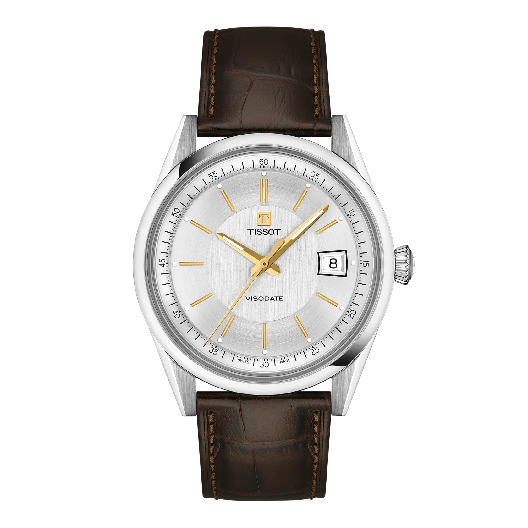 Tissot Visodate 39 mm Silber Leder Braun – Ref. T1574071603100
