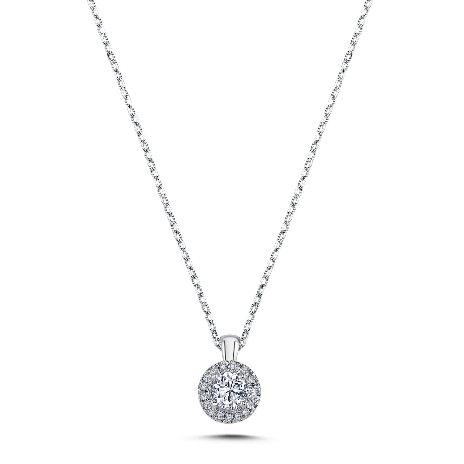 Collier Liora aus 585er Weißgold mit zentralem Diamanten (0,10 ct) und Diamantkranz (0,05 ct) – Elegantes, handgefertigtes Schmuckstück von GIORO.