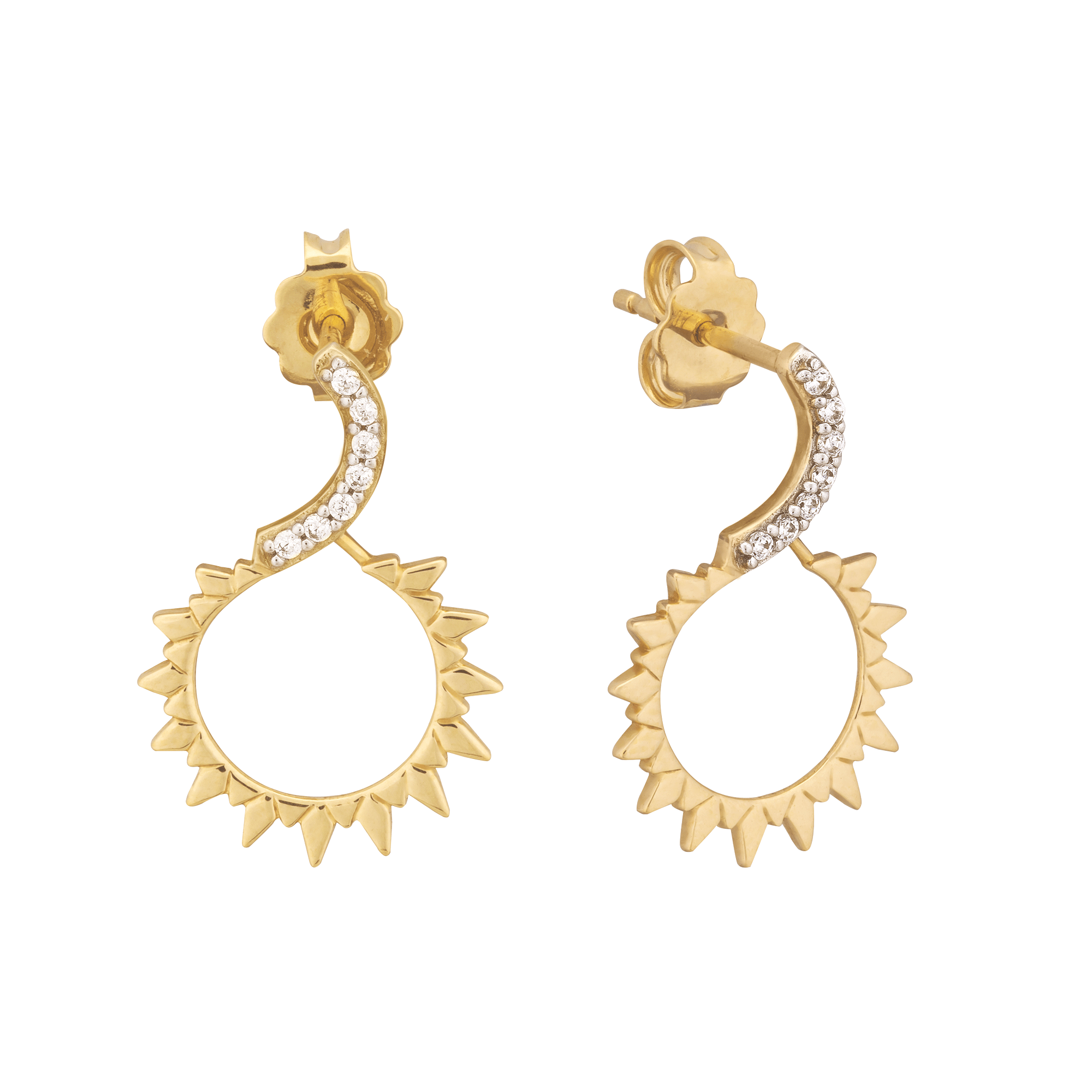 Luzia 585er Gelbgold-Ohrstecker mit sieben Kristallen, Sonnensymbol-Design, Sunshine Collection von GIORO