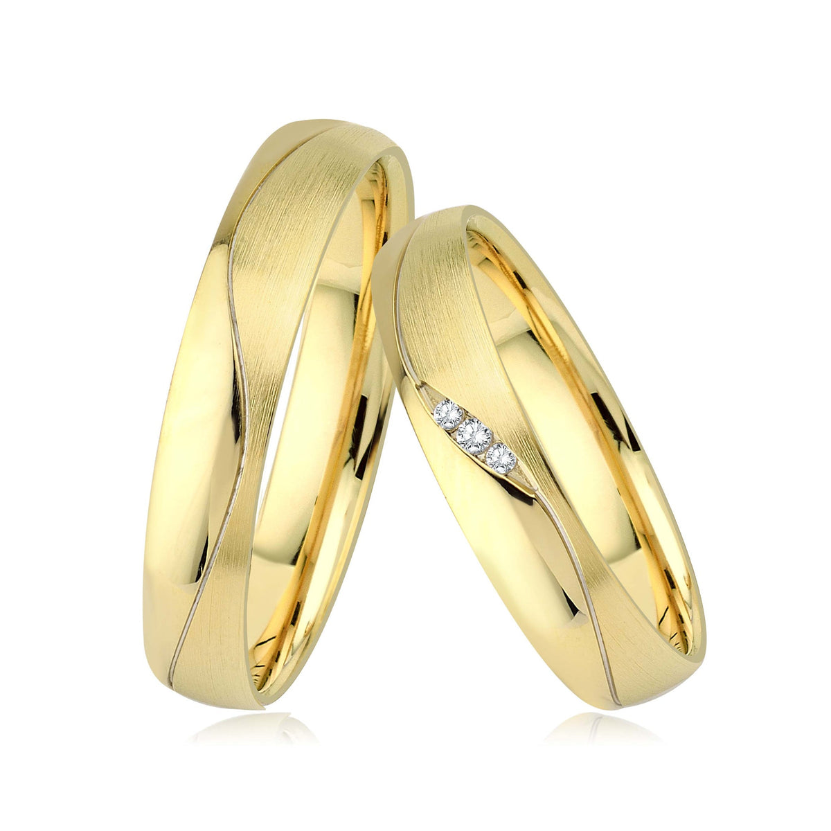 GIORO Loreto Trauringe aus massivem Gelbgold mit handgefassten Diamanten