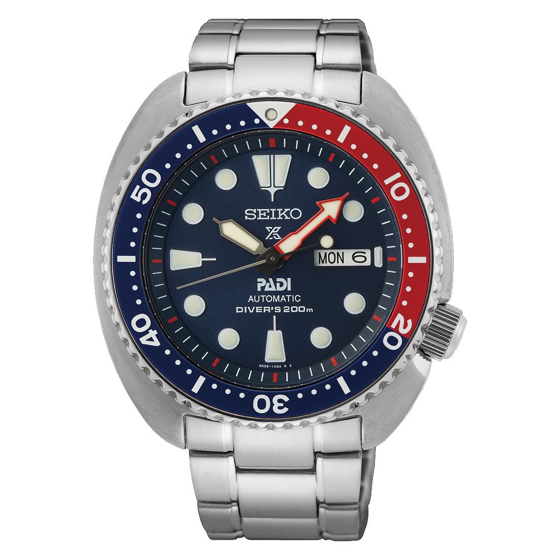 Seiko Prospex PADI SRPE99K1 mit blauem Zifferblatt, rot-blauer Lünette und Edelstahlarmband
