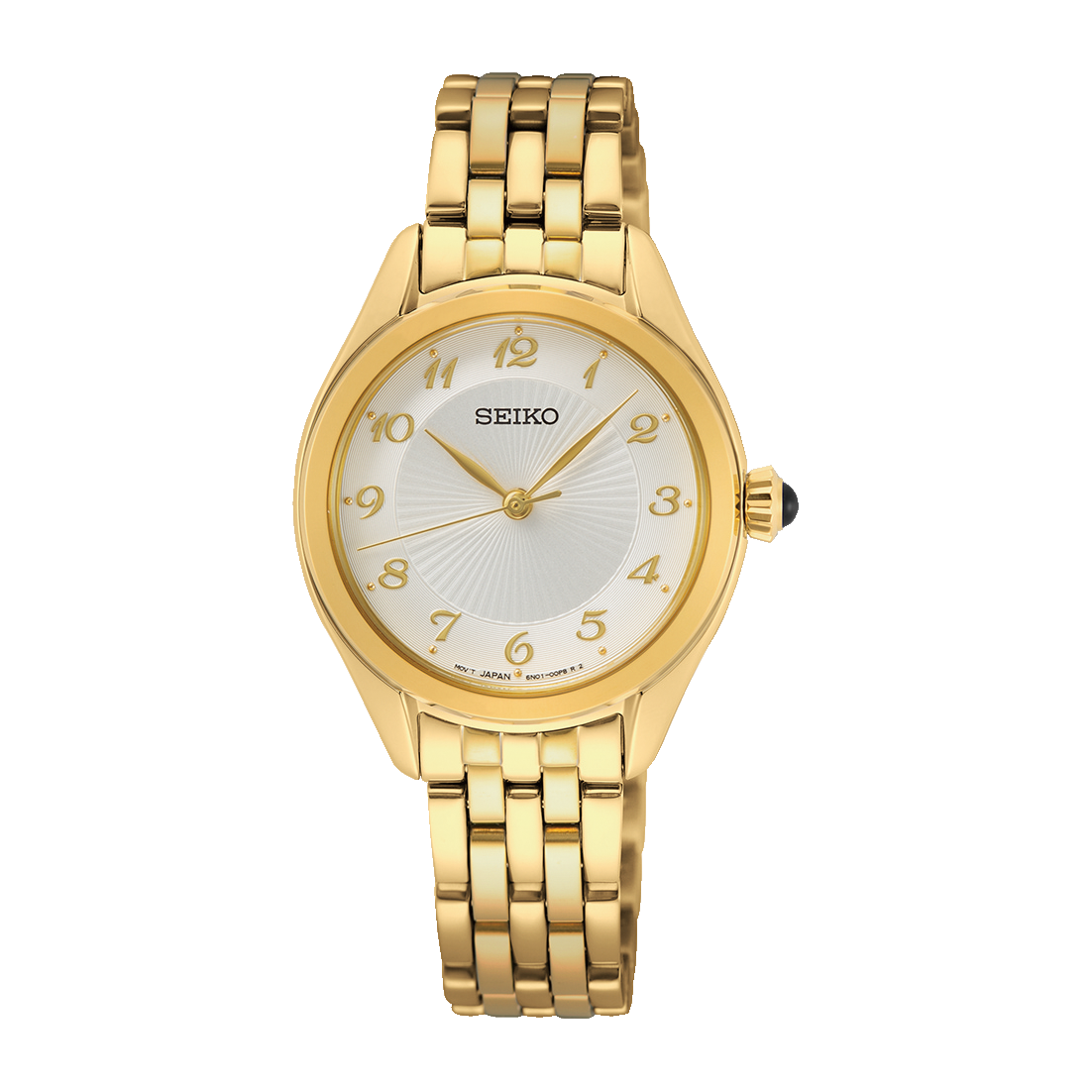 Seiko SUR384P1 Damenuhr mit goldfarbenem Edelstahlgehäuse und weißem Zifferblatt