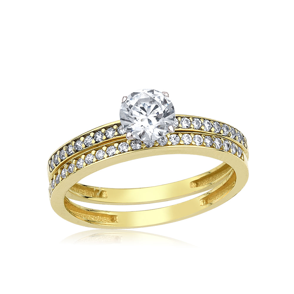 GIORO Fee Verlobungsring/DO Ringset in 585 Gold mit handgefassten Kristallen