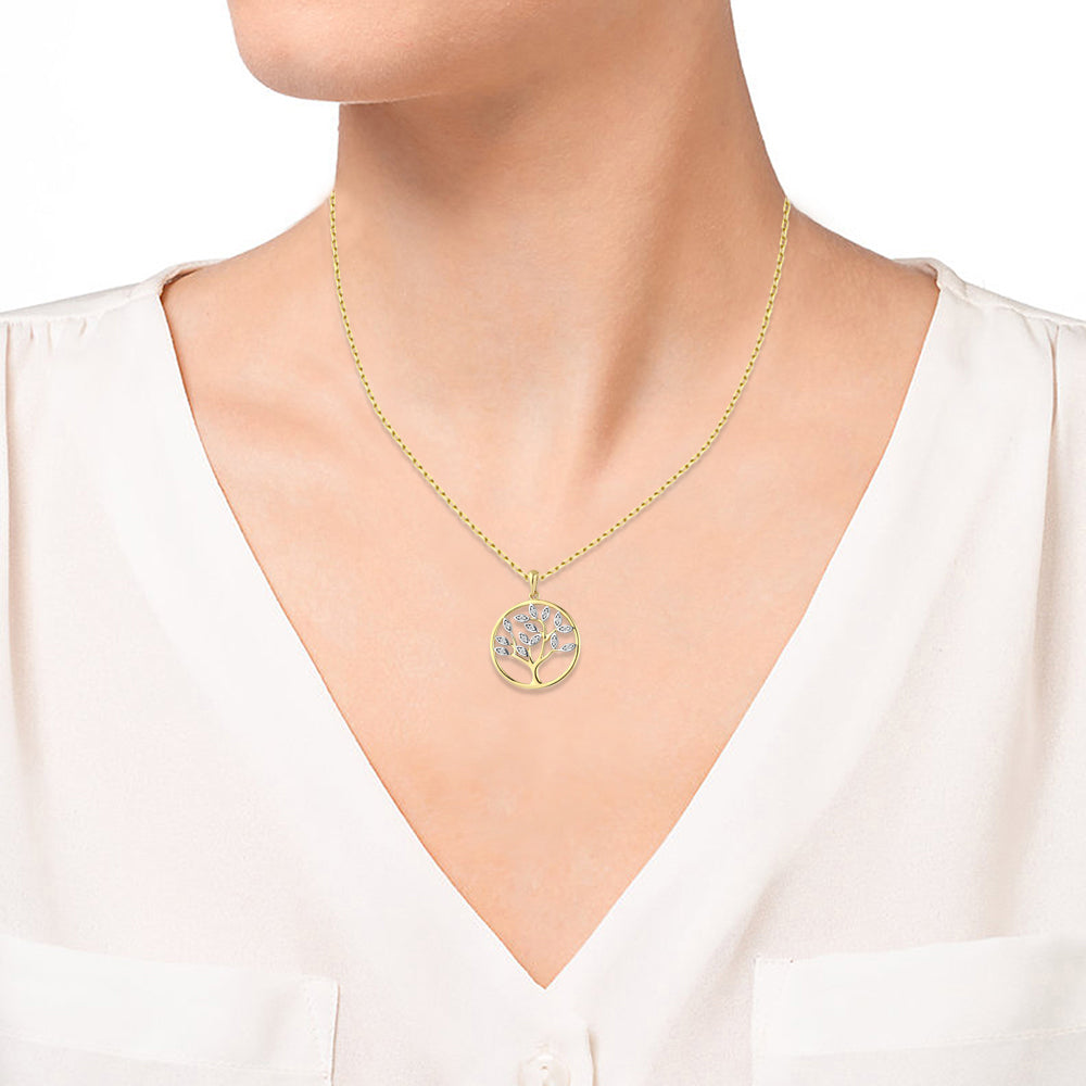 Lebensbaum 585 Gold Halskette mit GIORO Kristalle